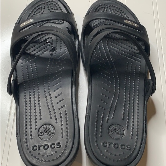 CROCS Shoes | Crocs Patricia Black Slip On Sandal Sz 8 | Poshmark